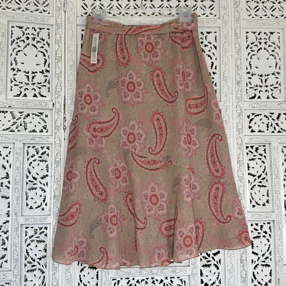 Norton McNaughton Beige And Pink Boho Fairy Y2K Style Midi Skirt Sz‎ Medium